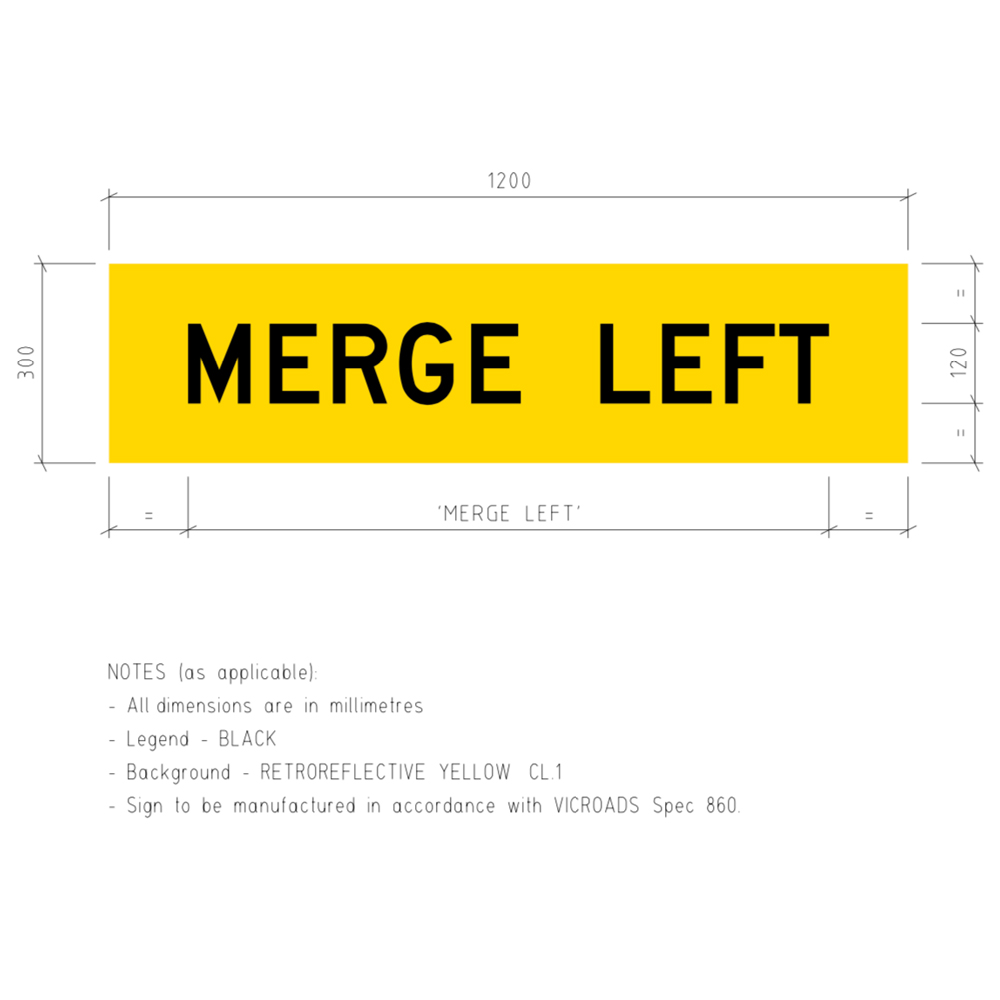 TM2-V101L Merge Left Corflute Temporary Traffic Control