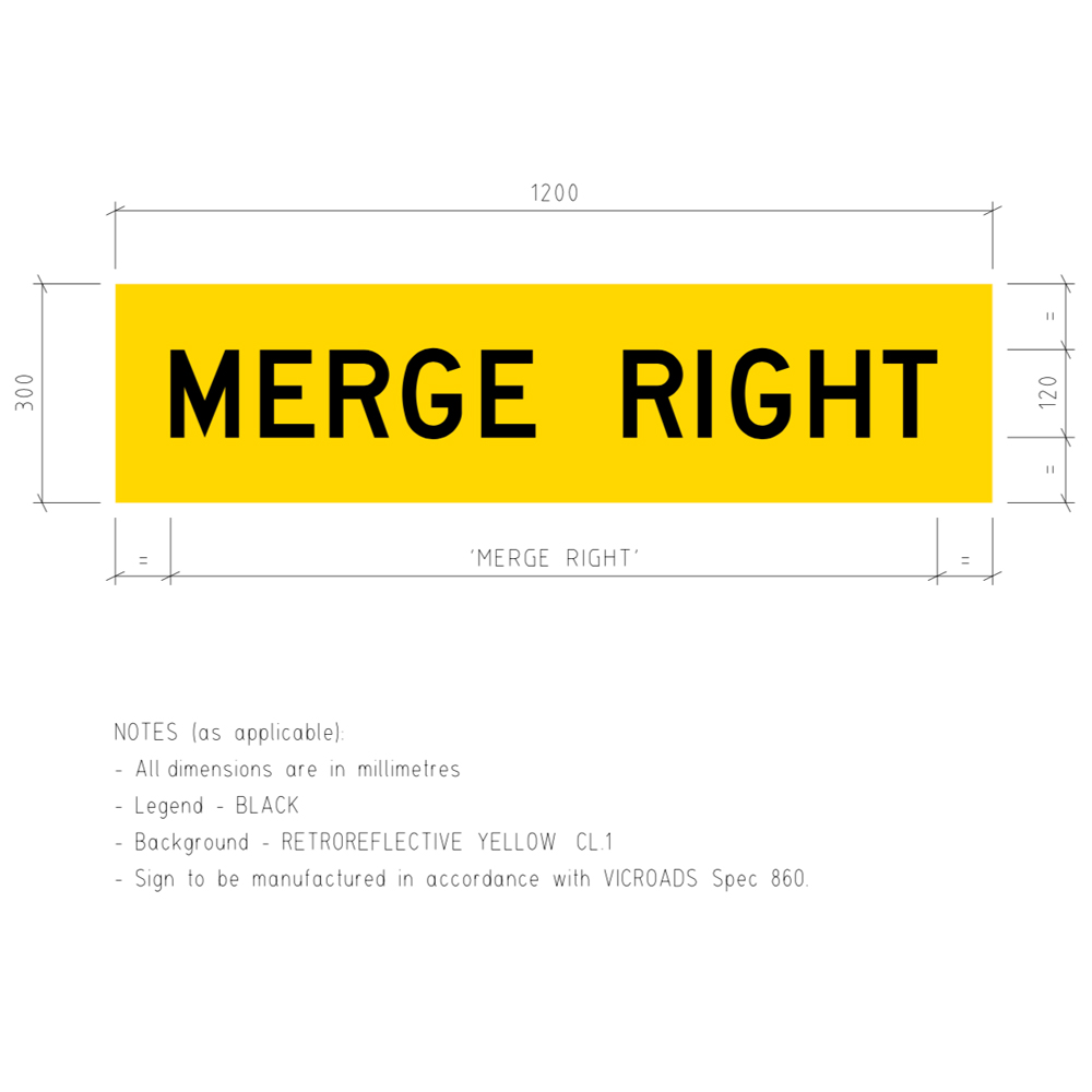 TM2-V101R Merge Right Corflute Temporary Traffic Control
