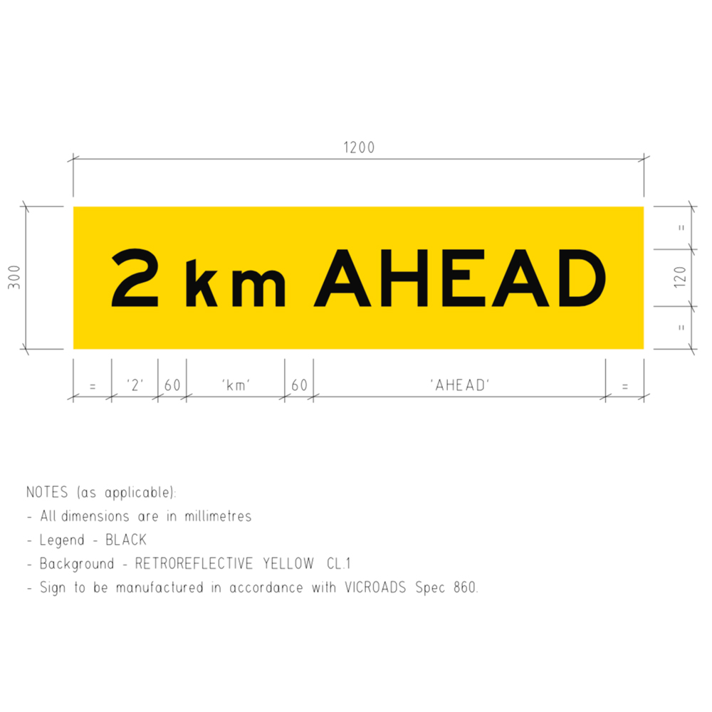 TM1-V110 2km Ahead Corflute Temporary Traffic Control