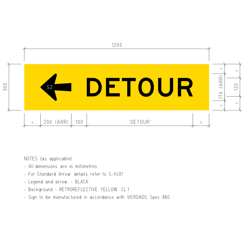 TM5-V1L Detour Left Corflute Temporary Traffic Control