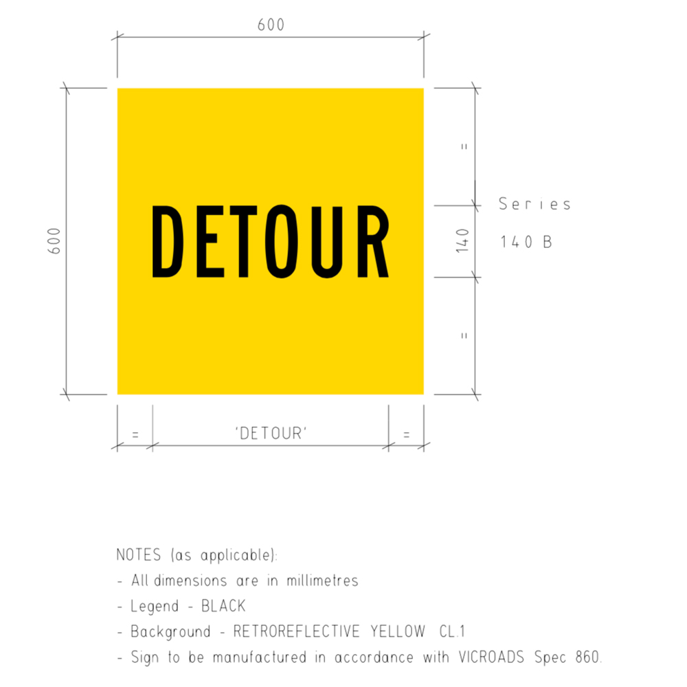Detour (600 x 600) Temporary traffic control Coreflute sign TM5-V101