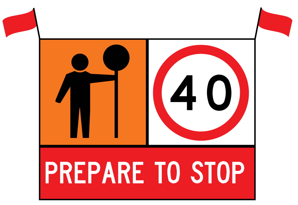 Multi Message Sign with Symbolic Traffic Controller 40km and Prepare to Stop