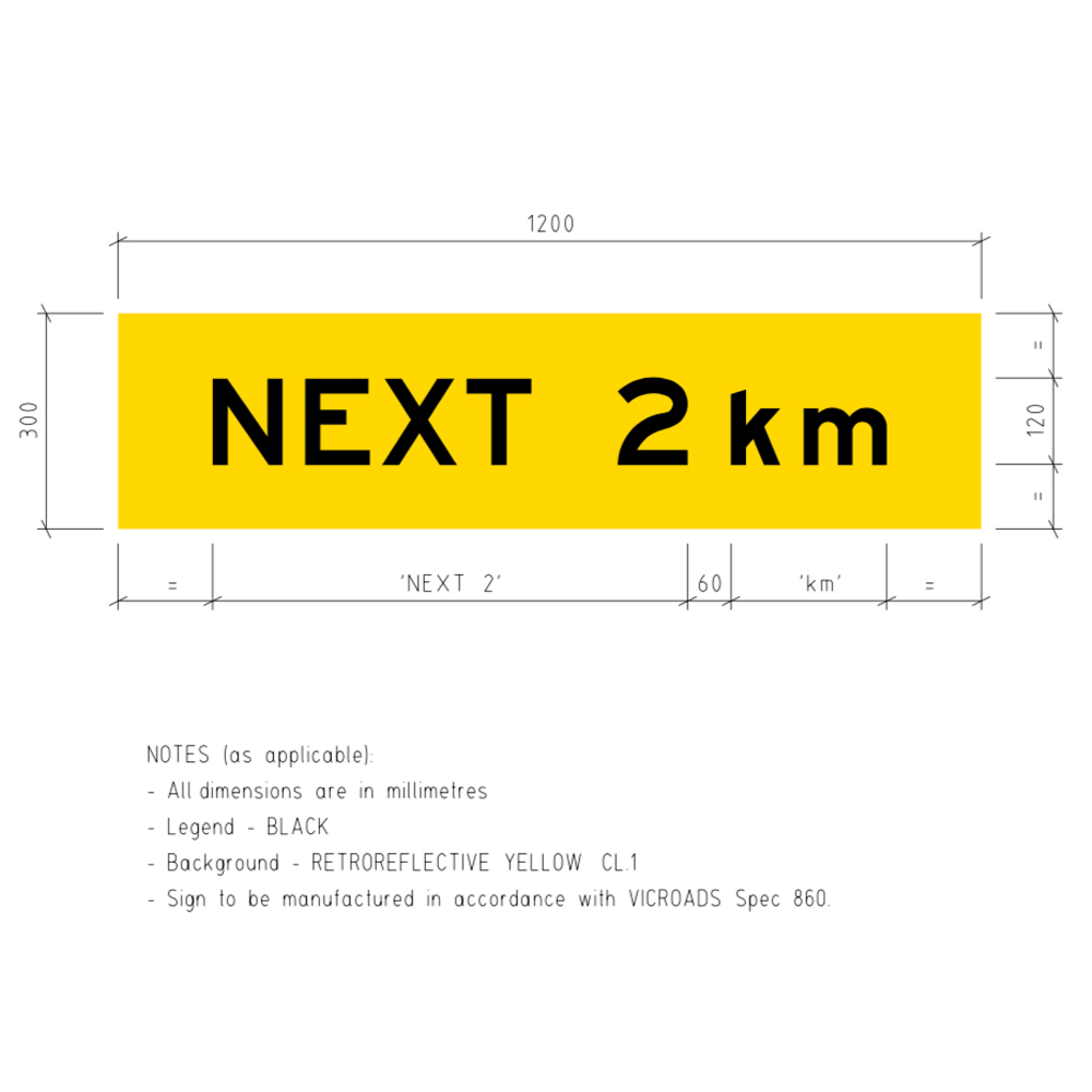 TM1-V109 Next 2km Corflute Temporary Traffic Control