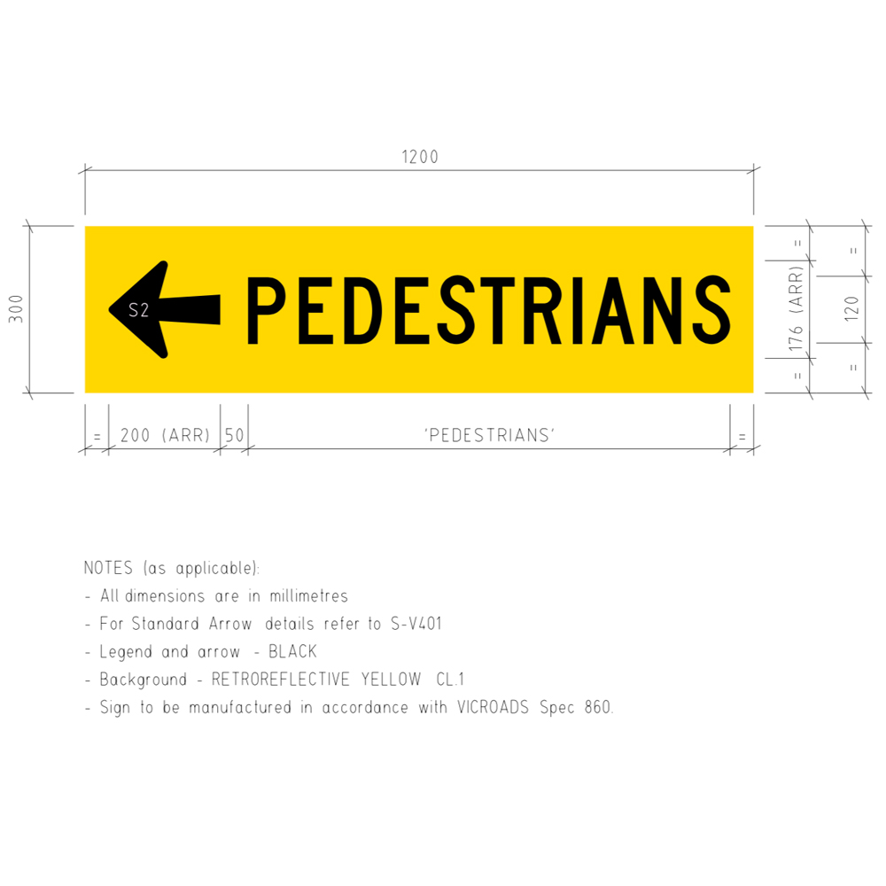 TM8-V2L Pedestrians Left Corflute Temporary Traffic Control