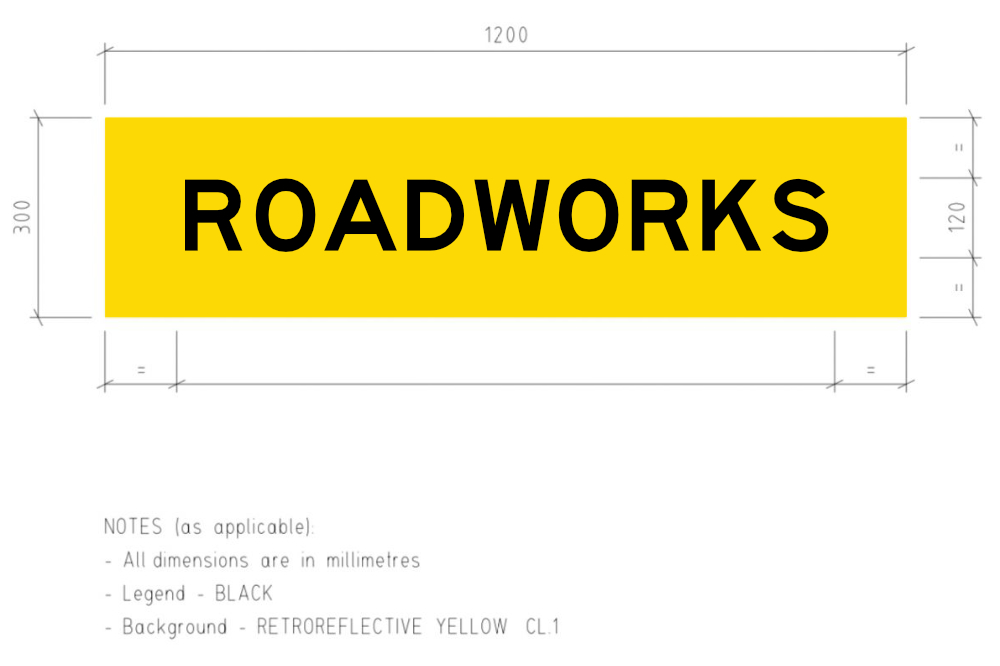1200x300 Roadworks Corflute Temporary Traffic Control sign