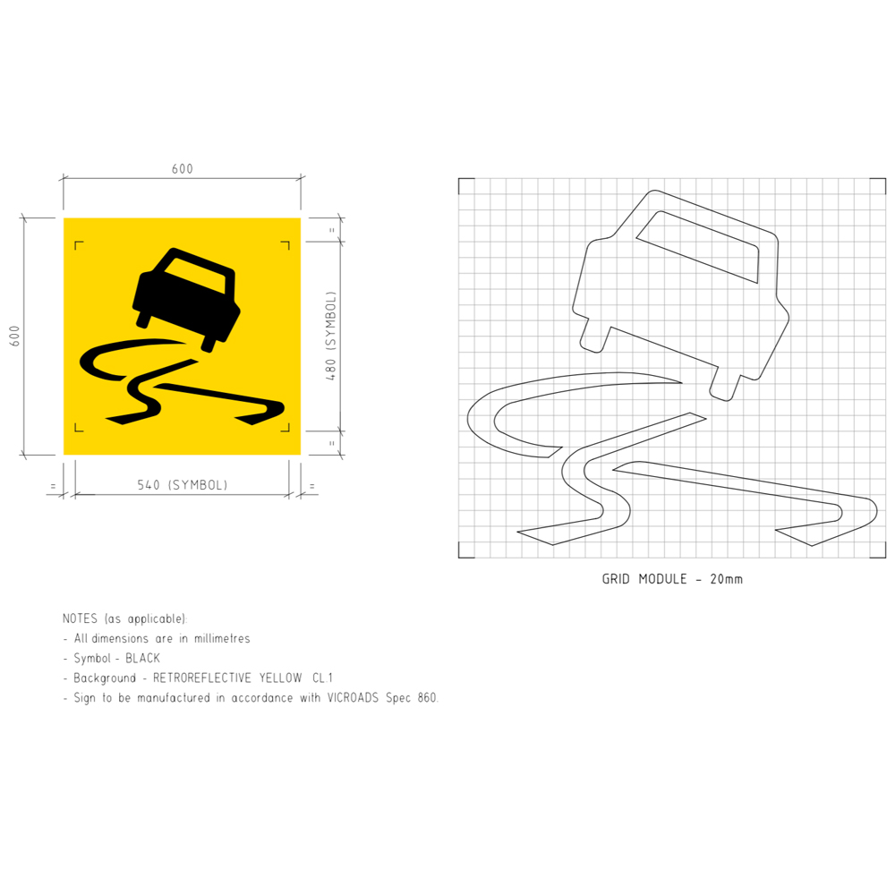 Symbolic Slippery Road 600x600x6mm corflute