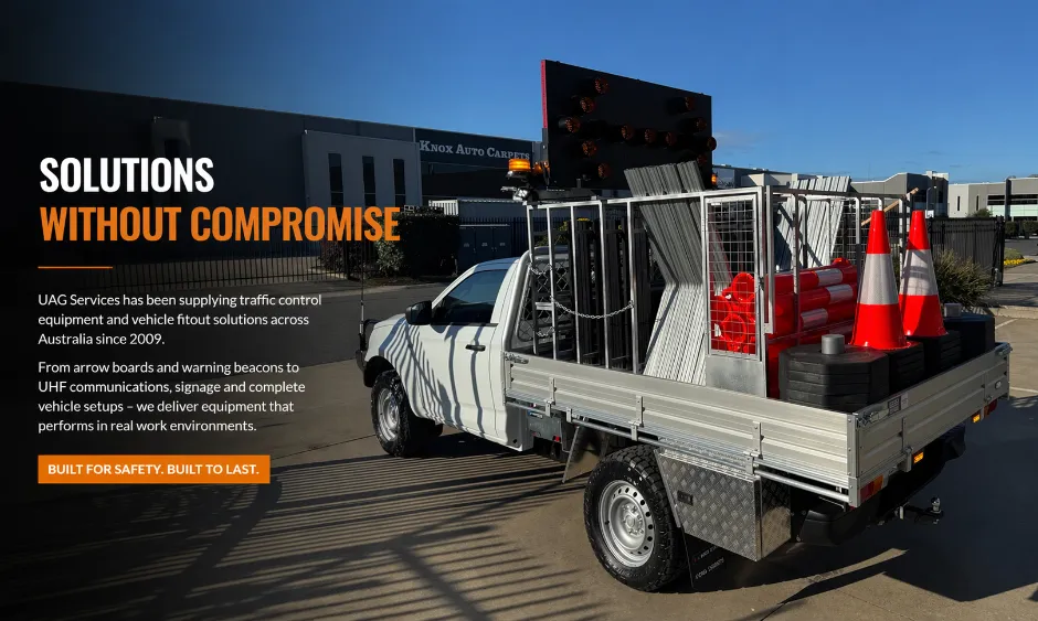 Traffic control vehicle with racking cage, arrow board, cones and sign frames