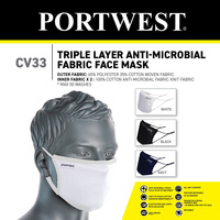 Portwest CV33 3Ply Anti-Microbial Fabric Face Mask