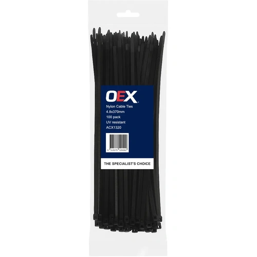 Black Nylon Cable Ties (4.8mm x 370mm) – 100 Pack