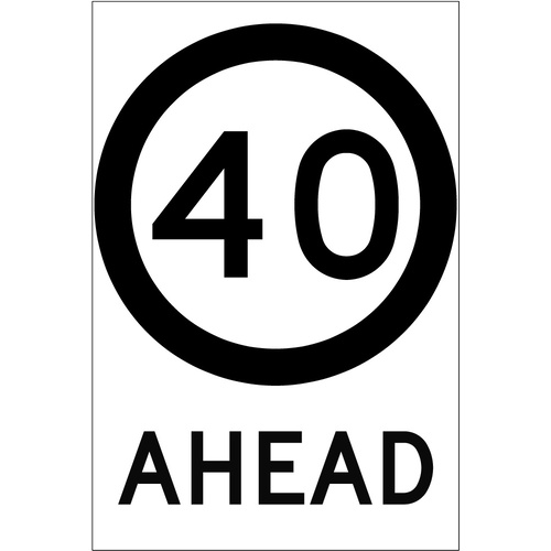 40 Speed Limit Ahead (600x900x6mm) Corflute