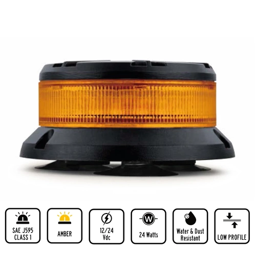 24W Amber Compact LED Warning Beacon Magnetic/Fixed